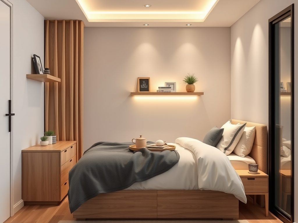 Mała sypialnia bez szafki nocnej: praktyczne i stylowe alternatywy oszczędzające miejsce